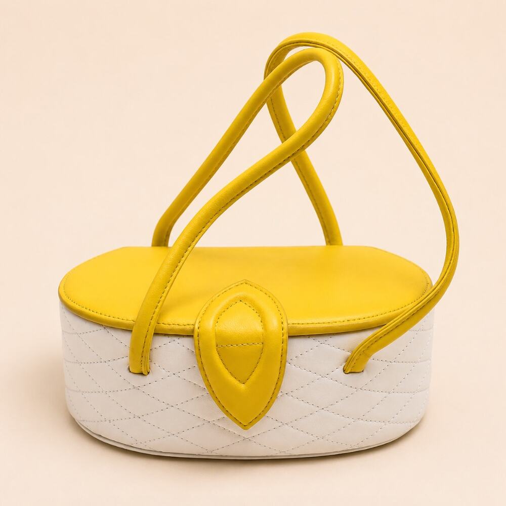 BODHI Quilted Leather Handcrafted Train Case Bag Yellow White $260
